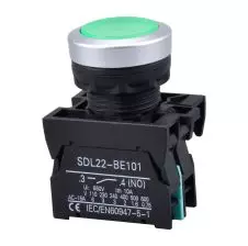 Pulsador Luminoso Rasante Verde 22mm 1na+1nc